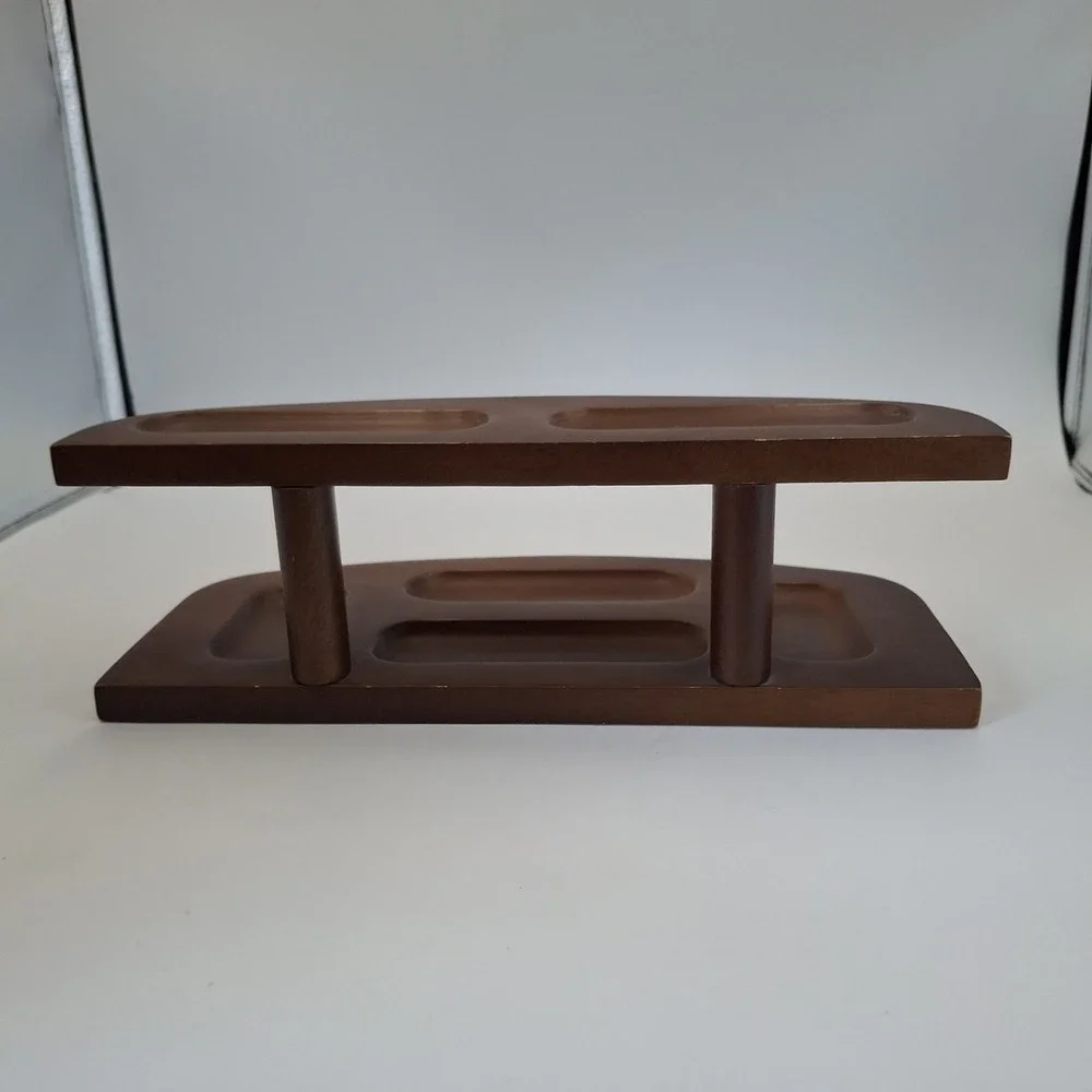 Vintage MCM Wooden 2-Tier Valet Tray Desk Organizer Watch Coins Jewelry Caddy